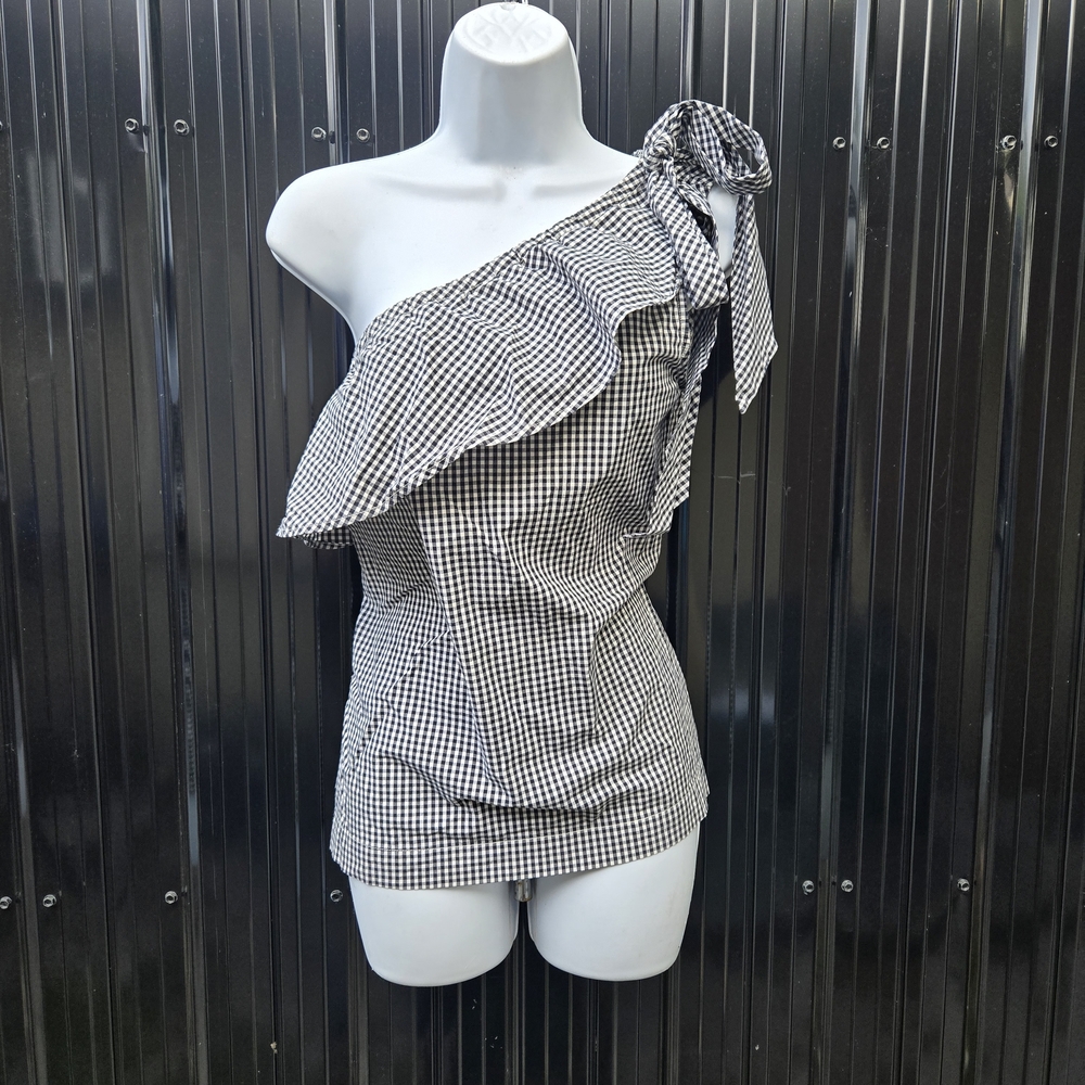 Vineyard Vines Black and White Gingham One-Shoulder Top